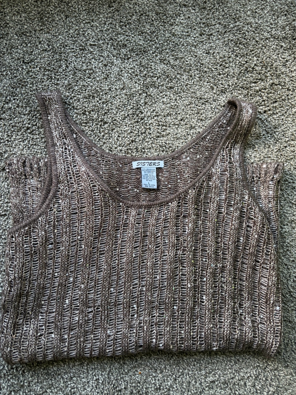 Sisters Metallic Open-Knit Brown Tank Top